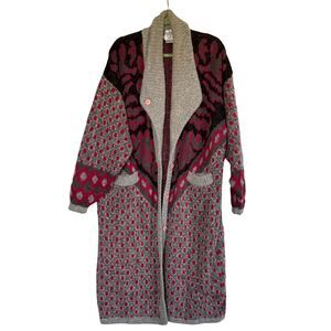 Vintage Cervelle Wool Blend Cardigan Coat - Chunky Knit, Bold 80s Print, Size M